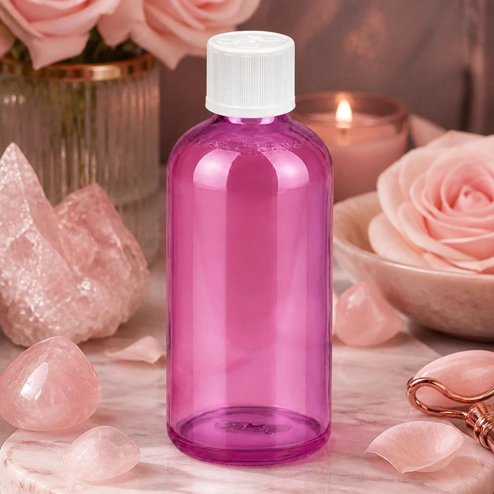 Frasco de cristal morado de 100 ml con gotero de precisión de 1,2 mm para aplicaciones de aromaterapia
