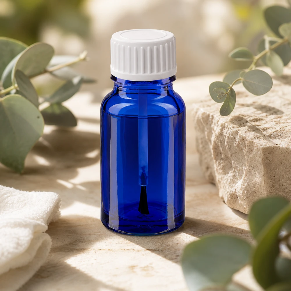 Frasco pincel 10ml blanco tapón estándar BlueLine UT18/10 Pequeño frasco pincel azul 10ml ideal para cosmética y farmacia con práctico pincel aplicador