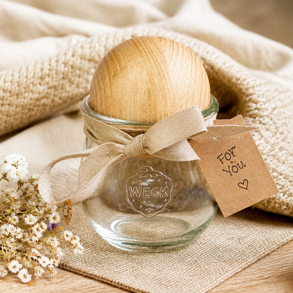 Tarro tulipán WECK RR80 de 370 ml con bola de madera de haya Tarro tulipán WECK RR80 de 370 ml con bola de madera de haya