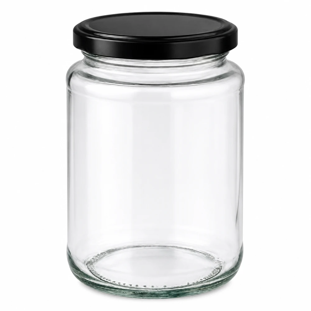 Tarro redondo de 382 ml con tapa negra BasicSeal tarro transparente vacío tarro de conservas