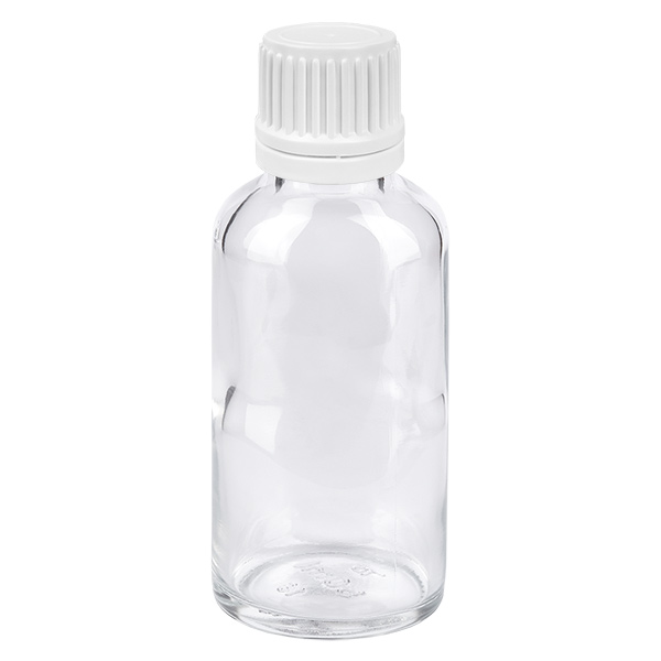 Frasco cuentagotas de 30 ml con tapón inviolable blanco de 0,7 mm ClearLine UT18/30 Frasco cuentagotas de 30 ml con tapón inviolable blanco de 0,7 mm ClearLine UT18/30