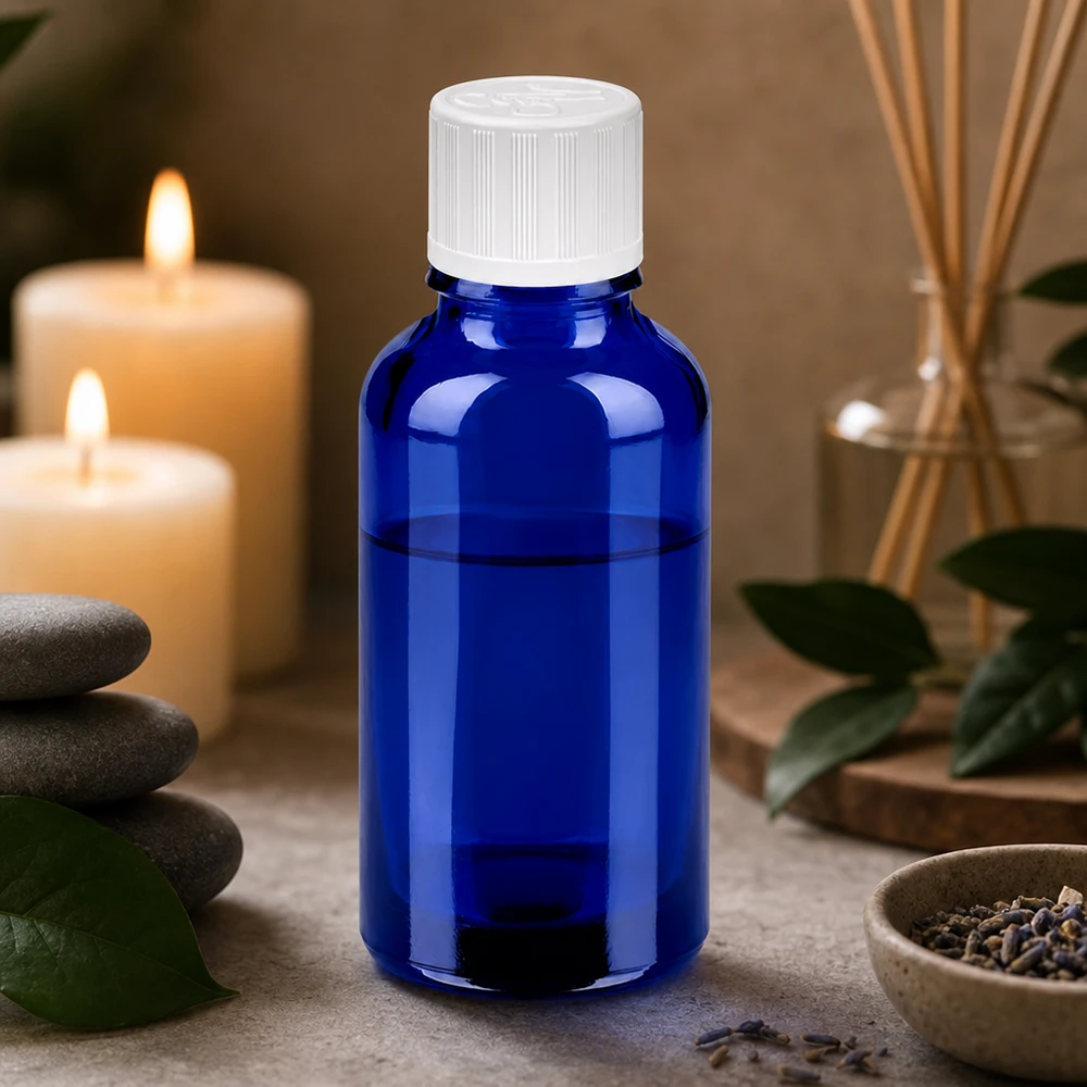 Botella 30ml 11mm tapón rosca blanco cierre inviolable BlueLine UT18/30 Frasco de vidrio BlueLine de 30 ml con tapón de rosca de 11 mm para productos cosméticos profesionales