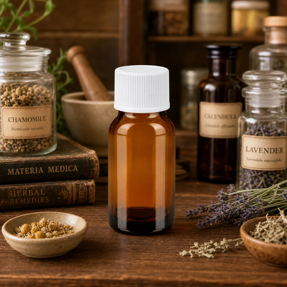 Frasco de vidrio ámbar de 10 ml con tapa blanca para remedios naturales y extractos de hierbas