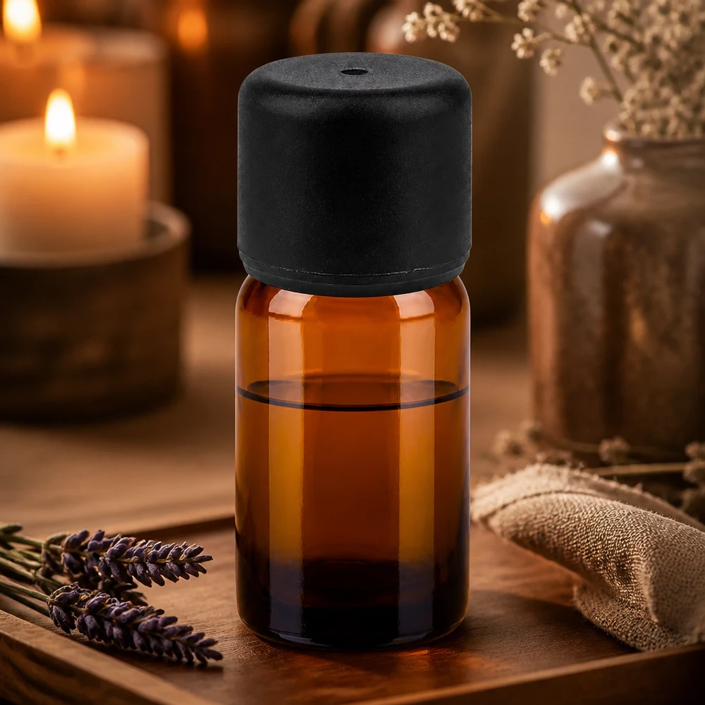 Botella 5ml 6mm tapón rosca negro estándar BrownLine UT18/5 Frasco compacto de cristal ámbar de 5 ml con protección UV para aceites esenciales y aromaterapia de alta calidad