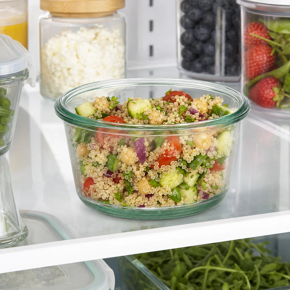 WECK RR100 290ml tarro gourmet lleno de ensalada de quinoa en la nevera para el almacenamiento de alimentos meal-prep