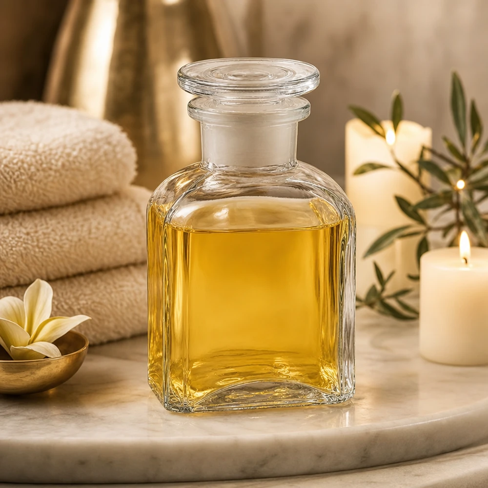 Frasco cuadrado 150ml transparente cuello ancho tapón de cristal Frasco cuadrado transparente de 150 ml con cuello ancho y tapón de cristal para aceites de masaje y aromaterapia