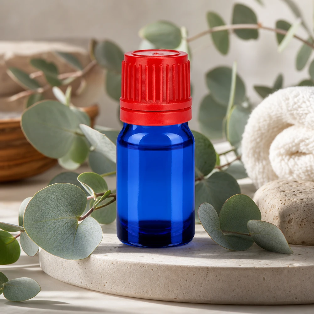Botella compacta BlueLine UT18/5 de 5 ml con tapón rojo a prueba de niños, de vidrio resistente
