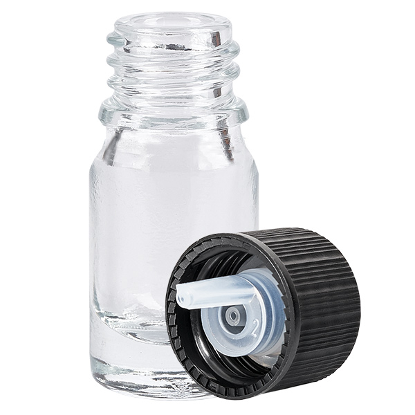 Frasco cuentagotas de 5 ml con tapón estándar negro de 1 mm ClearLine UT18/5 Frasco cuentagotas de 5 ml con tapón estándar negro de 1 mm ClearLine UT18/5