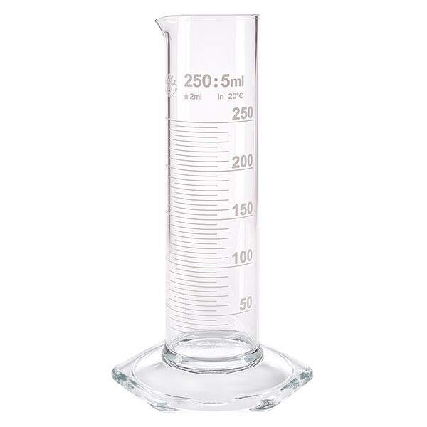 250 ml probeta graduada NF de vidrio, escala blanca 250 ml probeta graduada NF de vidrio, escala blanca