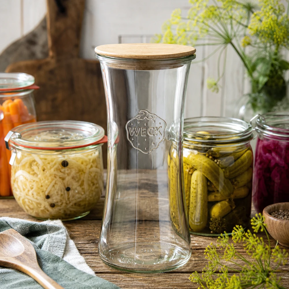 Tarro delicatessen WECK RR80 de 700 ml con tapa de madera