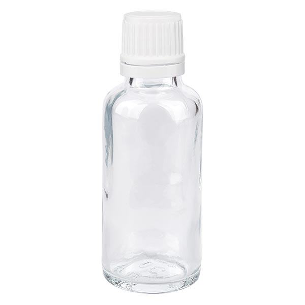 Botella de farmacia transparente 30ml tapón cuentagotas 1.2mm cierre inviolable blanco Botella de farmacia transparente 30ml tapón cuentagotas 1.2mm cierre inviolable blanco