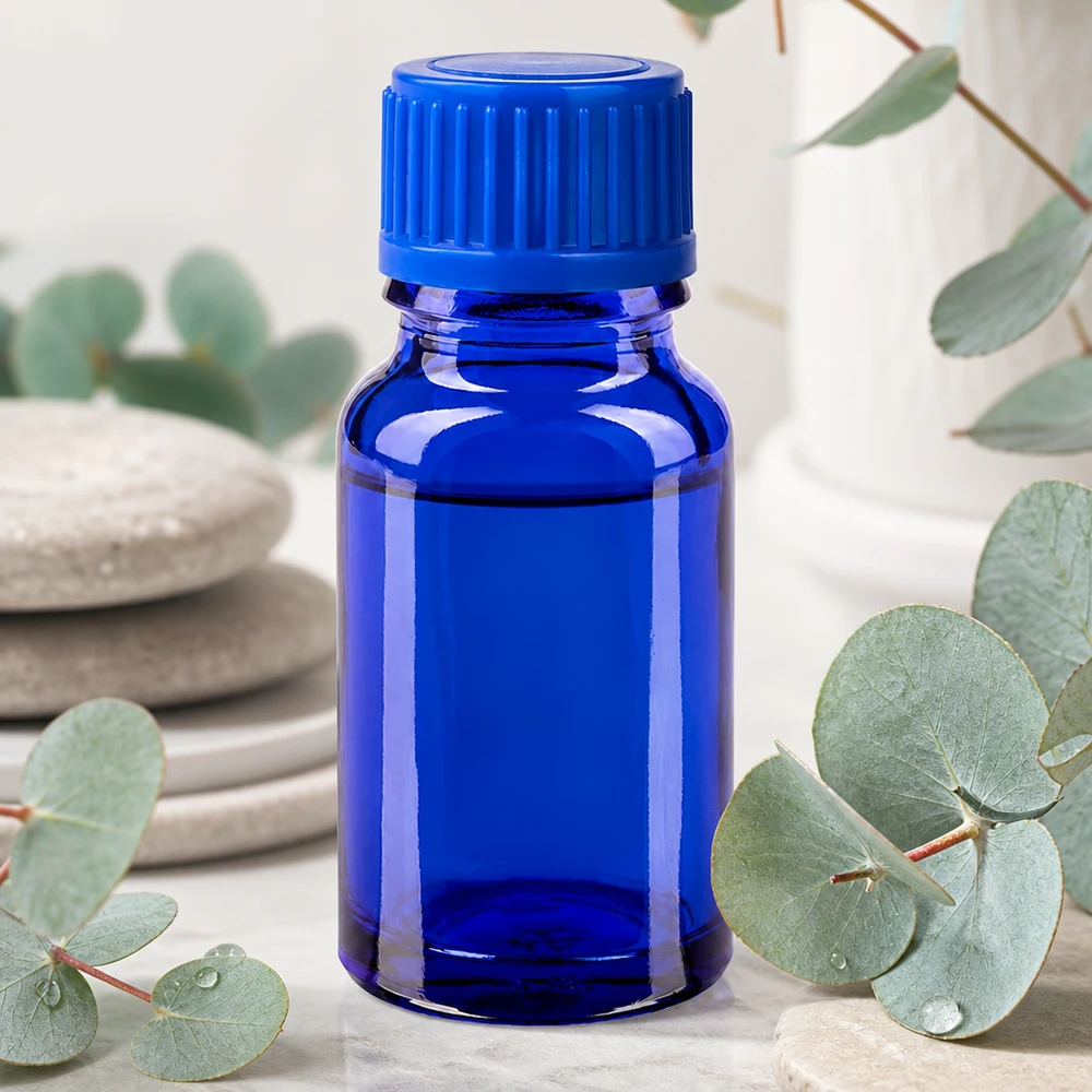 Frasco de vidrio azul cobalto de 10 ml con protección UV para sustancias y tinturas sensibles a la luz