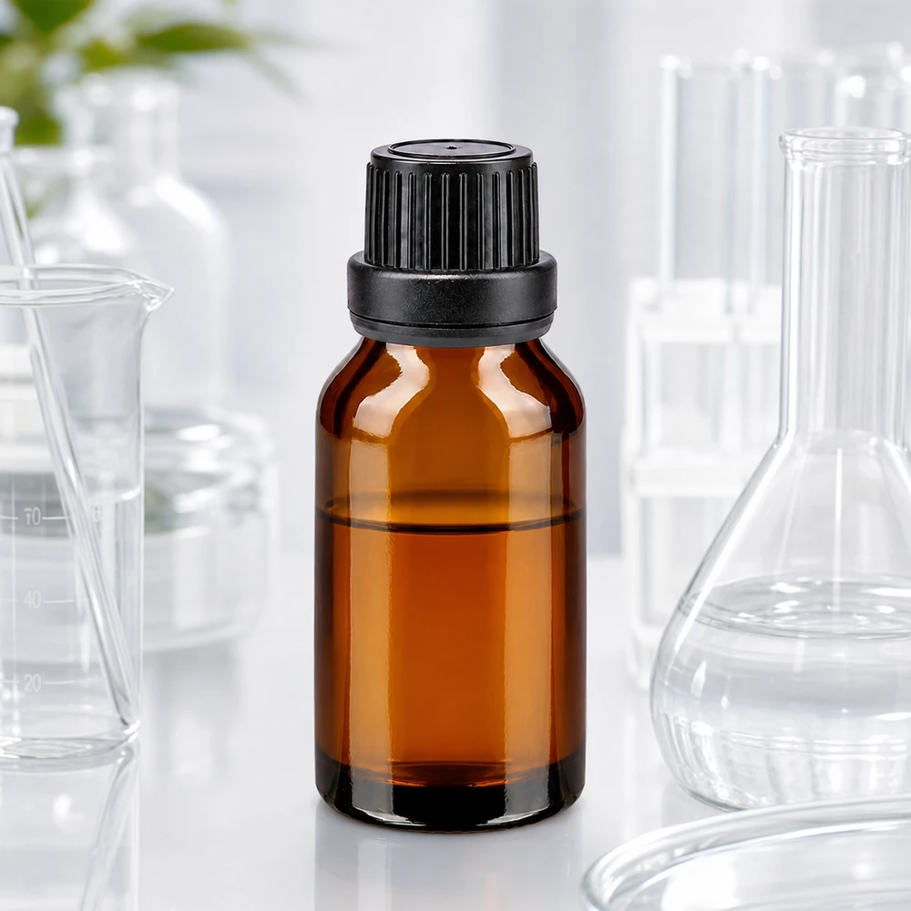 Frasco de vidrio marrón de 15 ml con tapón de rosca a prueba de niños y junta original para aplicaciones de laboratorio