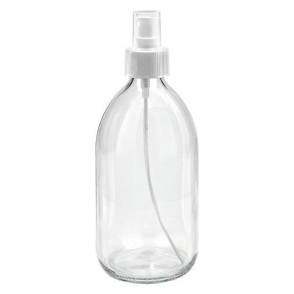 Frasco medicamento 500ml transparente, con bomba pulverizadora blanco ApoGlas Frasco medicamento 500ml transparente, con bomba pulverizadora blanco ApoGlas