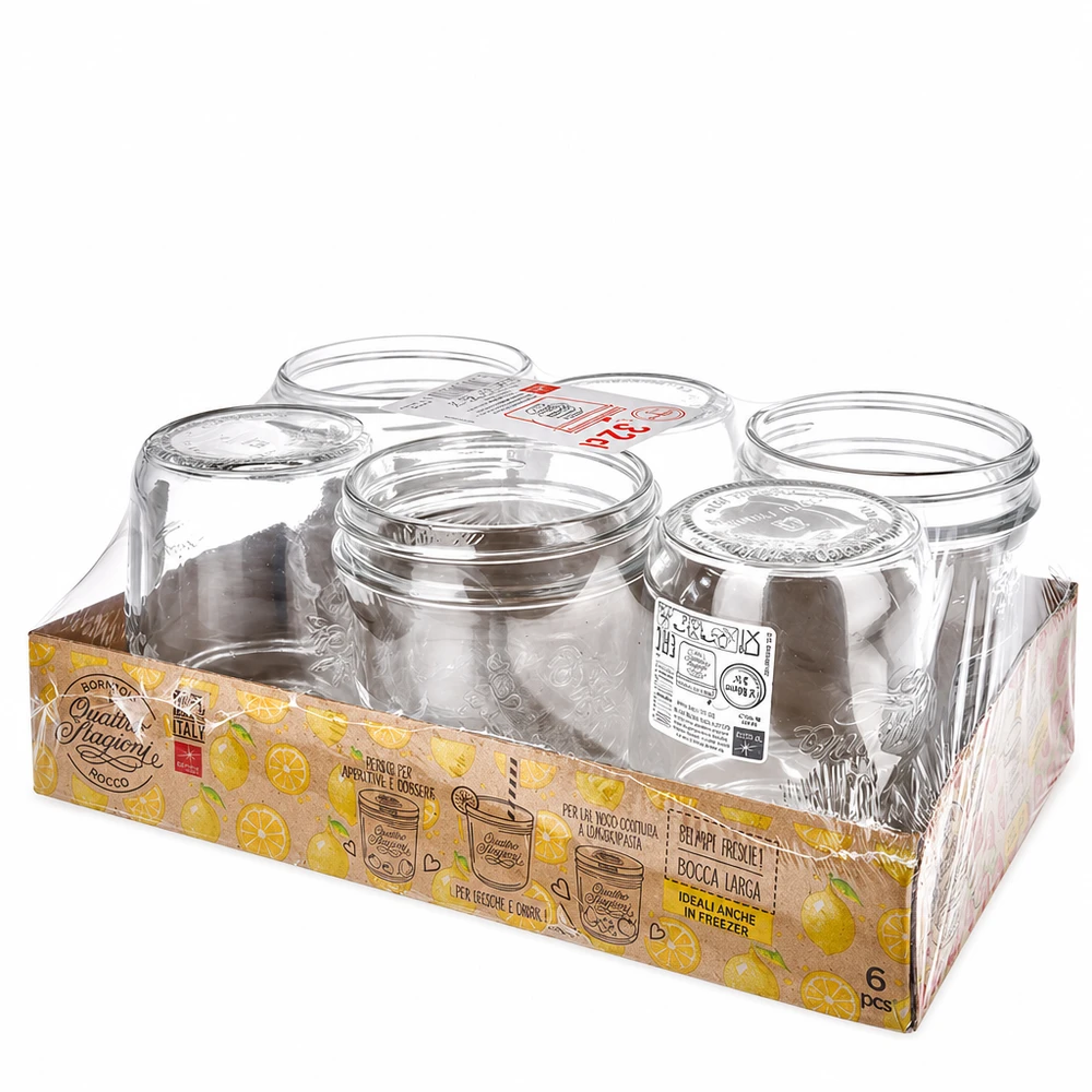 Vasos "Quattro Stagioni" de 320 ml con tapa Juego de 6 vasos Quattro Stagioni de 320 ml en envase de venta con tapa Juego de tarros de conserva Bormioli Rocco