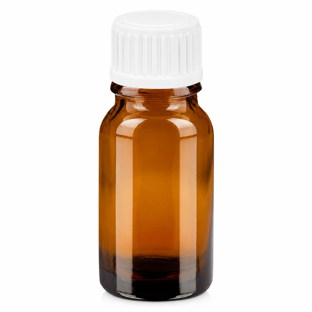 Frasco de vidrio ámbar de 10 ml con tapón cuentagotas blanco para aceites esenciales y medicamentos