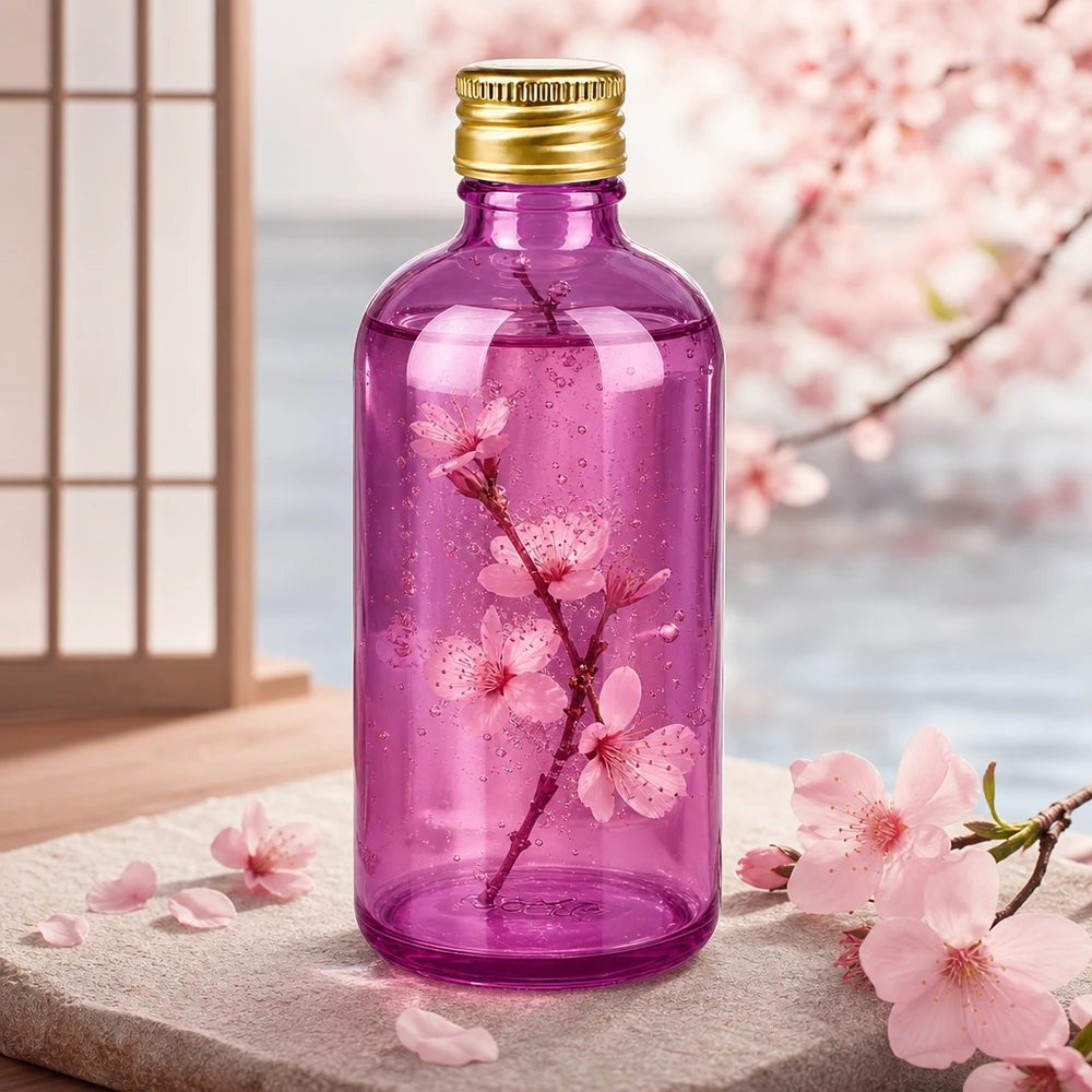 Frasco de 100 ml con tapón de rosca de 11 mm de aluminio estándar dorado PurpleLine. UT18/100 Frasco compacto de vidrio de 100 ml en color morado con rosca de 18 mm y tapón dorado para farmacias