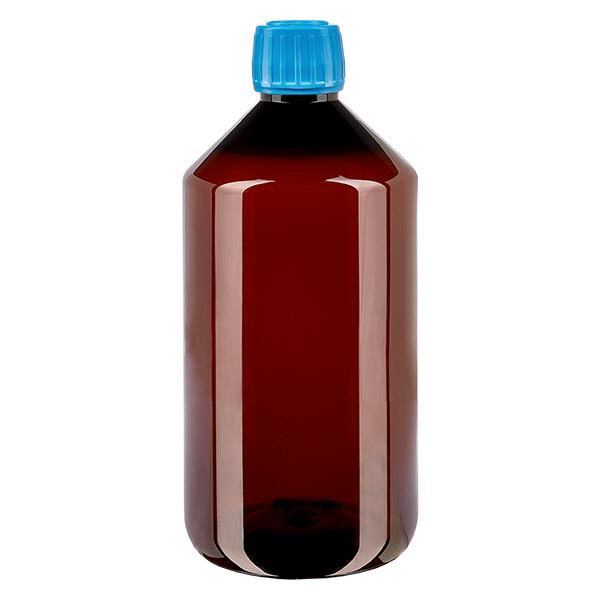 Botella PET 750ml con tapón azul a prueba de manipulaciones Botella PET 750ml con tapón azul a prueba de manipulaciones