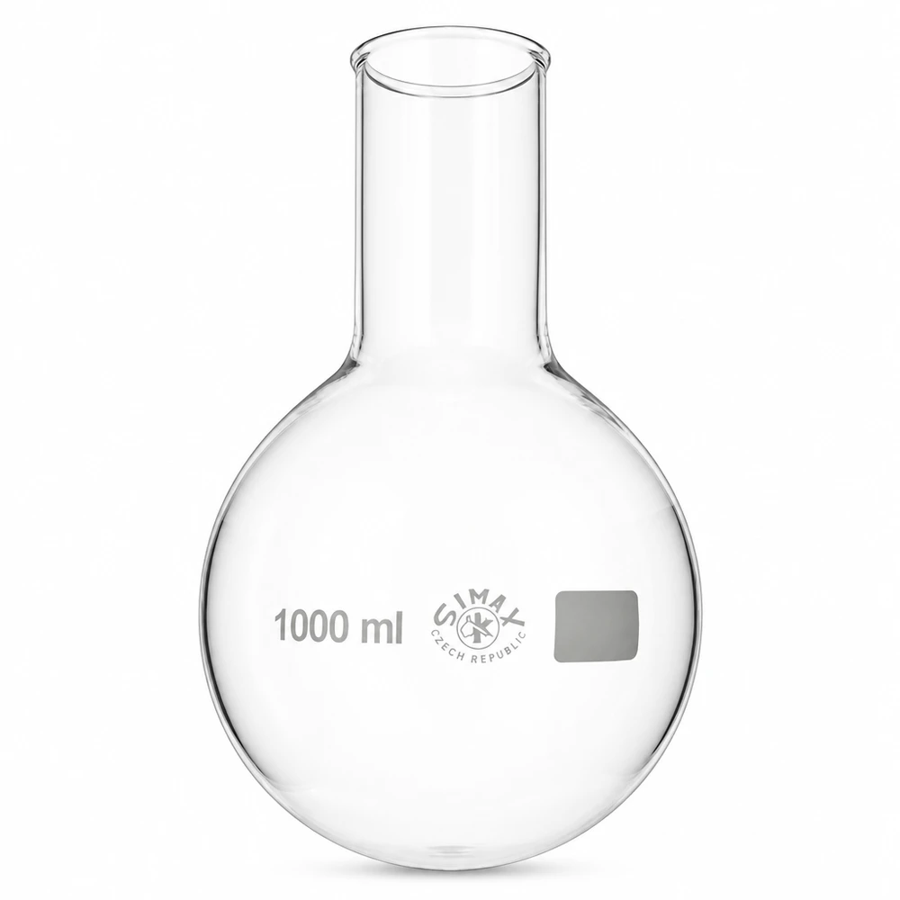 Matraz fondo redondo 1000ml cuello ancho Matraz de fondo redondo de 1000 ml y cuello ancho de vidrio de borosilicato para uso en laboratorio