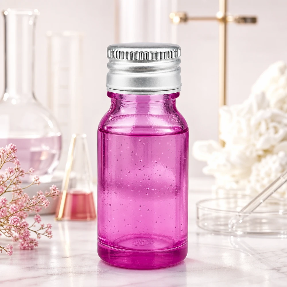 Botella de aroma compacta de 10 ml de vidrio violeta con tapón robusto de aluminio-plata Diseño STD