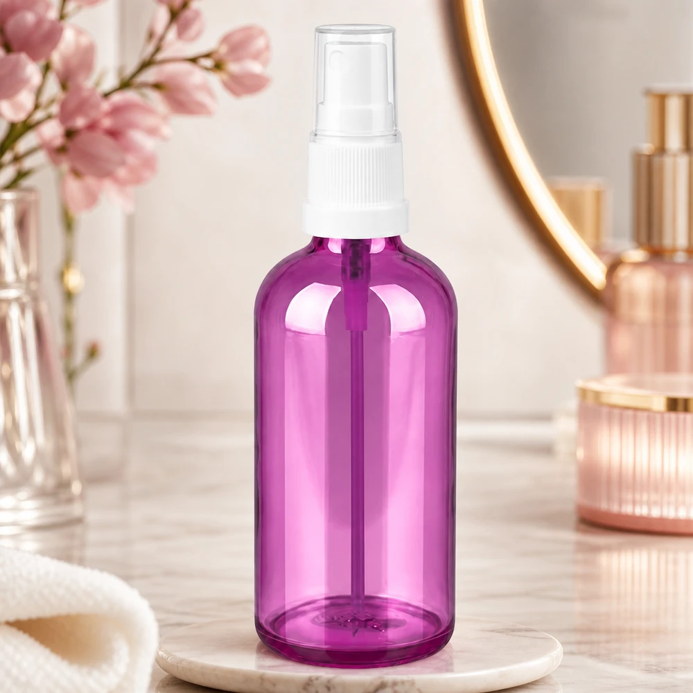 Frasco cuentagotas de 100 ml blanco/transparente Standard PurpleLine UT18/100 Dispensador de aerosol de 100 ml fabricado en plástico de alta calidad con un moderno diseño de líneas moradas