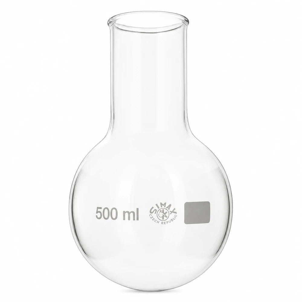 Matraz fondo redondo 500ml cuello ancho Matraz de fondo redondo de 500 ml y cuello ancho de vidrio de borosilicato de alta calidad para uso en laboratorio