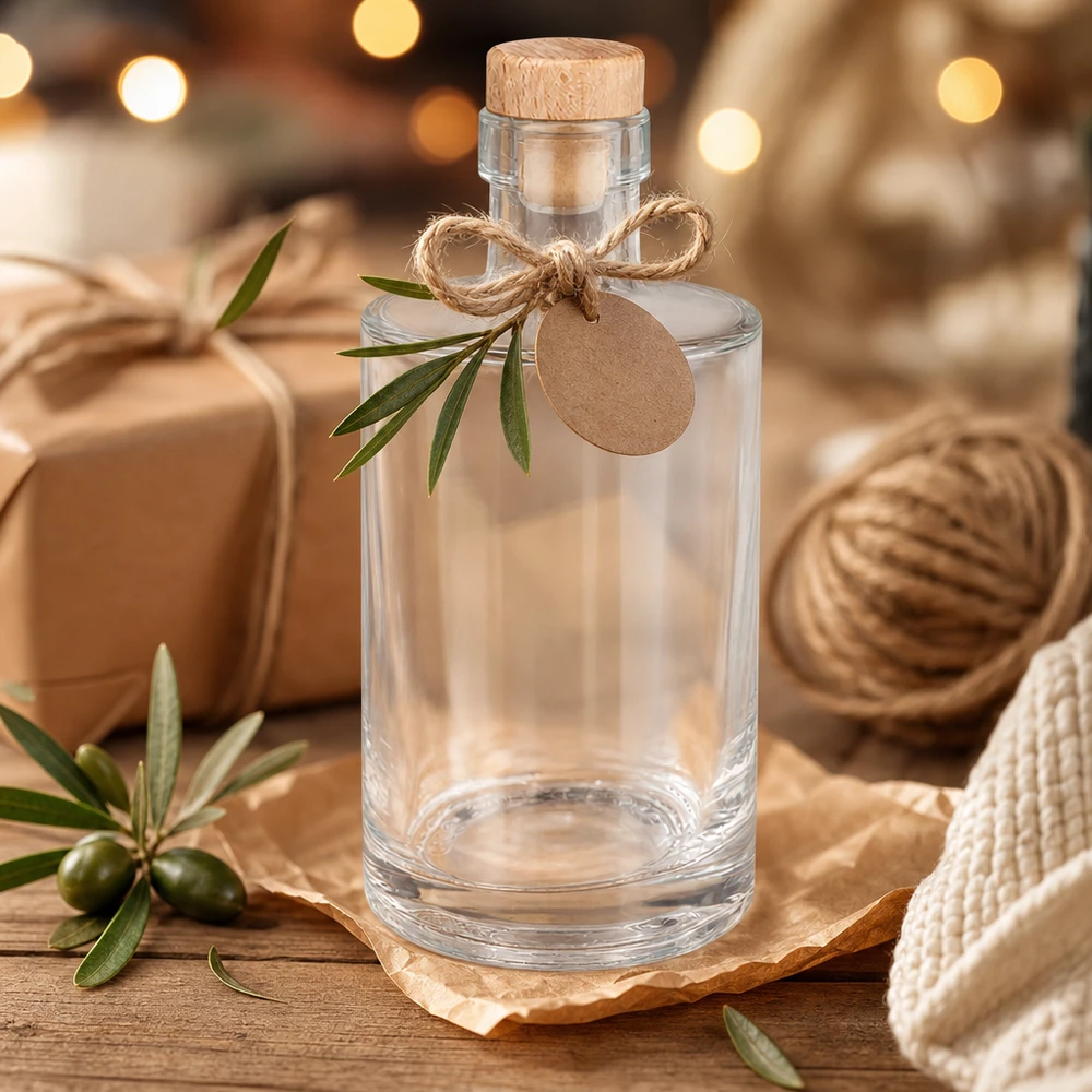Botella de vidrio de 350 ml «Galileo» con tapón de corcho con asa de madera UNiTWIST®