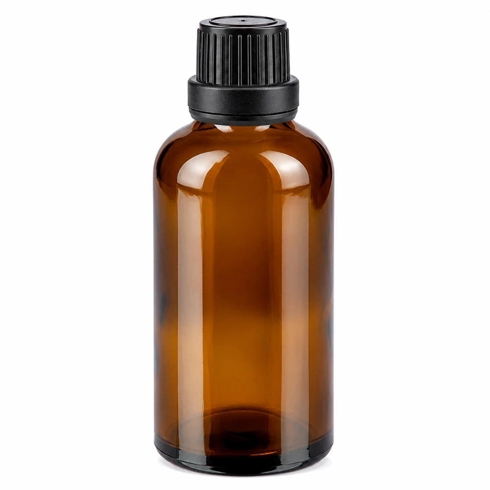 Botella de farmacia marrón 50ml tapón rosca negro cierre inviolable Frasco de farmacia marrón de 50 ml con tapón de rosca negro, fabricado en vidrio marrón de alta calidad