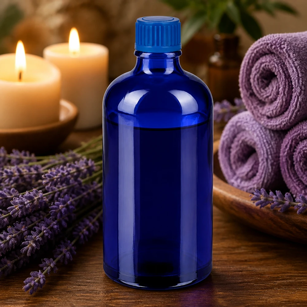Frasco compacto de vidrio azul de 100 ml STD BlueLine para aplicaciones de aromaterapia