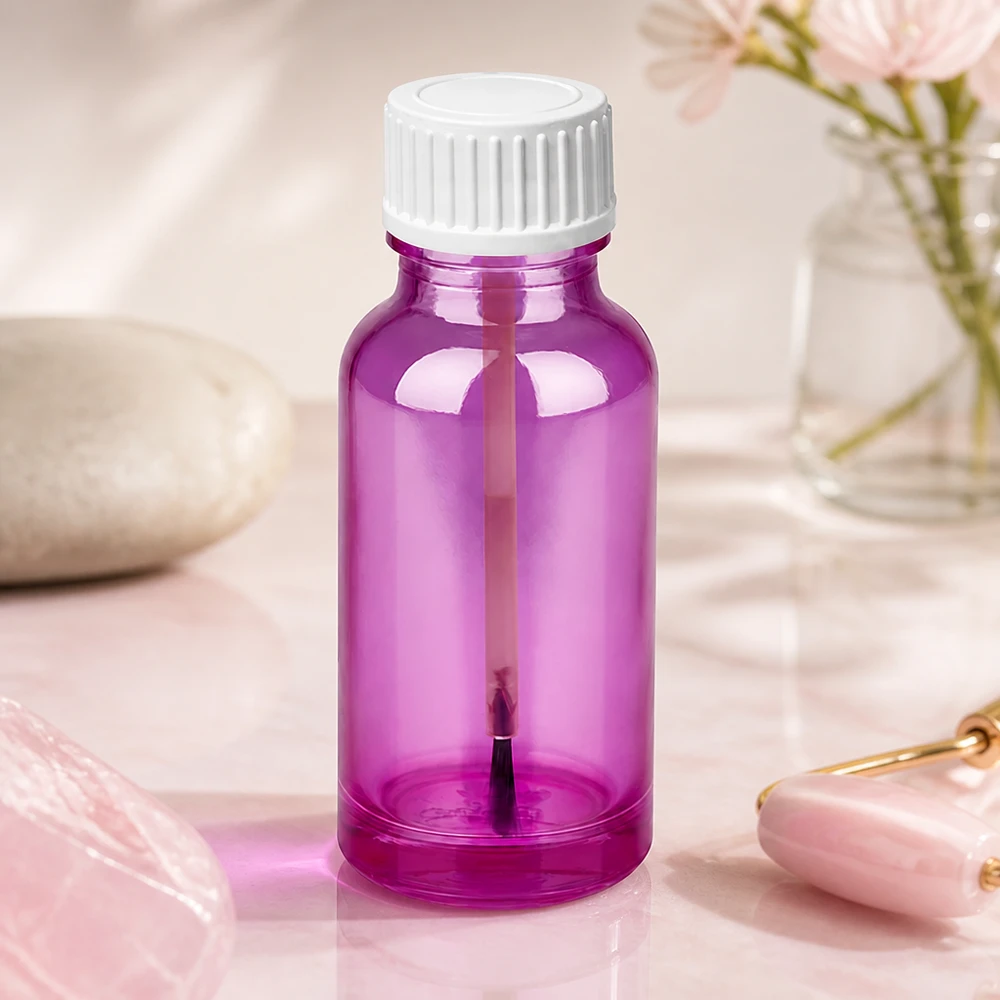 Frasco pincel 20ml blanco estándar PurpleLine UT18/20 Frasco pincel compacto de 20 ml con tapón de rosca blanco para una dosificación exacta del esmalte de uñas