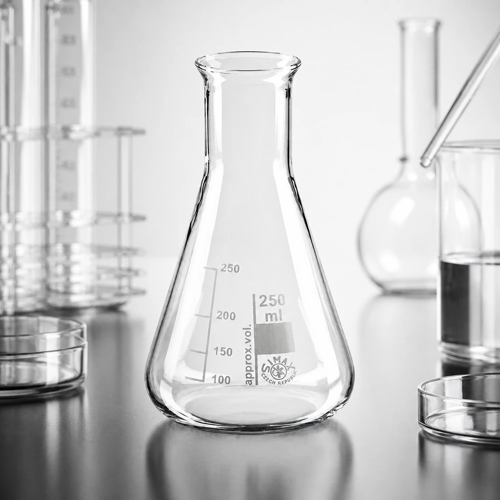 Matraz Erlenmeyer cónico de 250 ml con cuello estrecho y graduación para mediciones precisas en el laboratorio