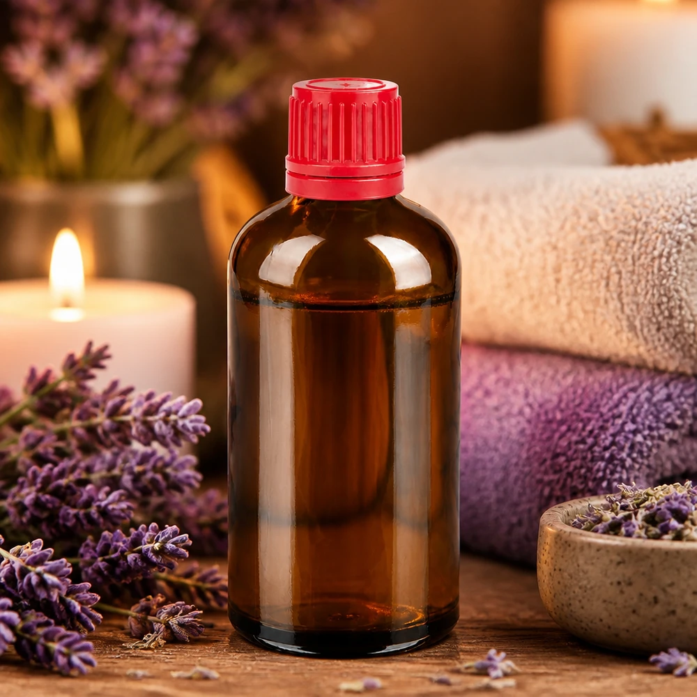 Frasco pequeño de vidrio ámbar de 100 ml con tapón de rosca rojo - tamaño perfecto para productos cosméticos
