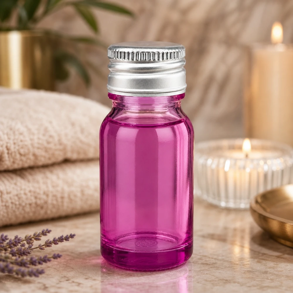 Botella 10ml tapón rosca 11mm aluminio-plata estándar PurpleLine.UT18/10 Frasco de vidrio morado de 10 ml con rosca estándar de 11 mm y tapón de aluminio plateado para uso en laboratorio