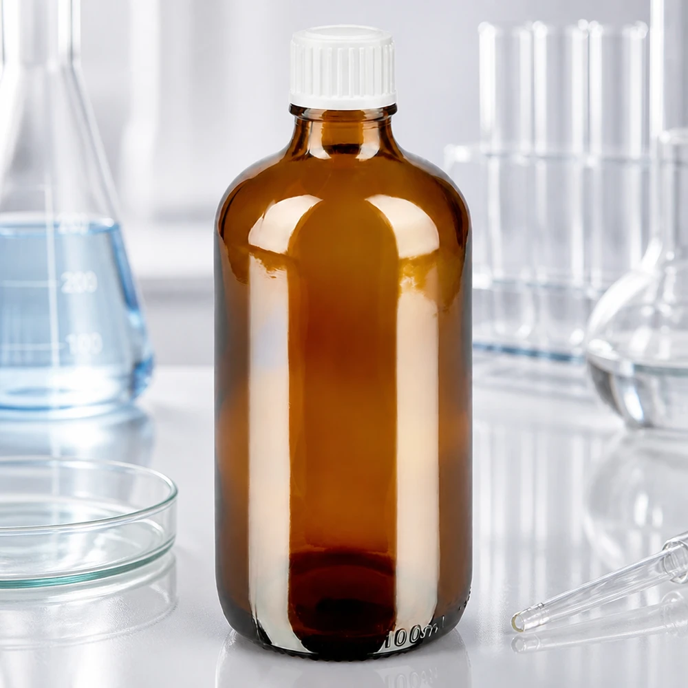 Botella de farmacia marrón 100ml tapón cuentagotas blanco 0.8mm estándar Frasco de farmacia de 100 ml de vidrio ámbar con tapón blanco STD y abertura para gotero de precisión de 0,9 mm