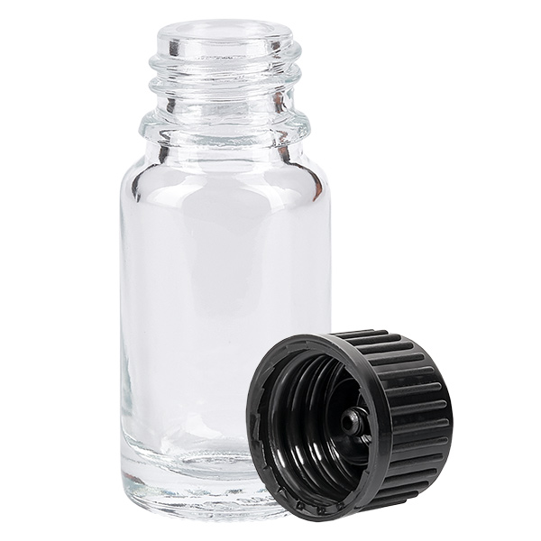 Frasco de 10 ml con tapón de rosca de 11 mm negro estándar ClearLine UT18/10 Frasco de 10 ml con tapón de rosca de 11 mm negro estándar ClearLine UT18/10
