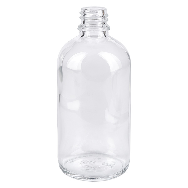 Frasco pulverizador de 100 ml negro/transparente tapón estándar ClearLine UT18/100 Botella de cristal transparente vacía de 100 ml sin tapón, botella ClearLine de hombros redondeados