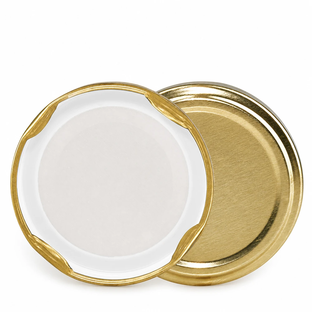 UNiTWIST TO43 dorado, BioSeal, sin BPA, unitemp Tapa UNiTWIST TO43 dorada, vista interior con junta blanca BioSeal, sin BPA, unitemp, 43 mm