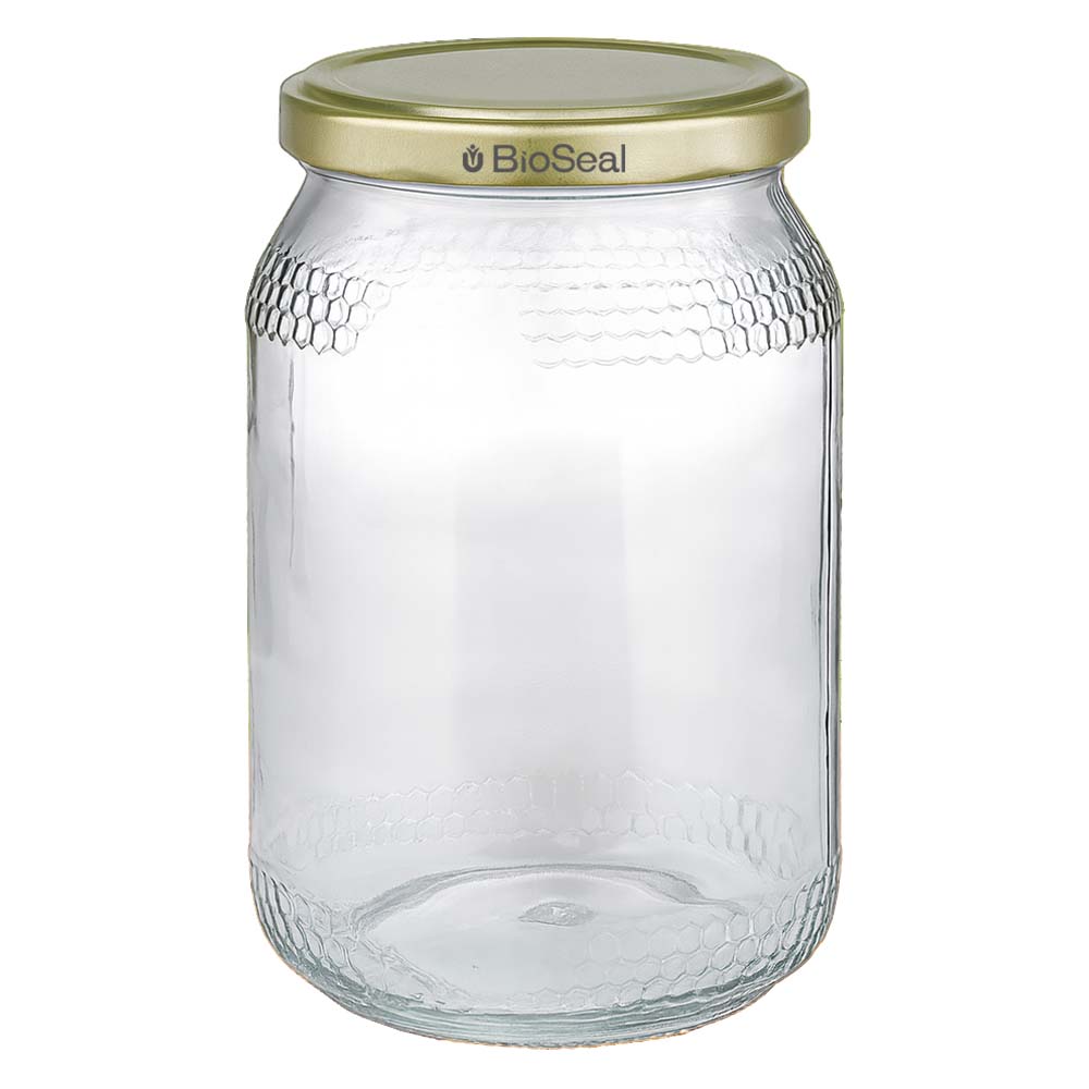 Tarro para miel de 1260 g con tapa dorada BioSeal UNiTWIST