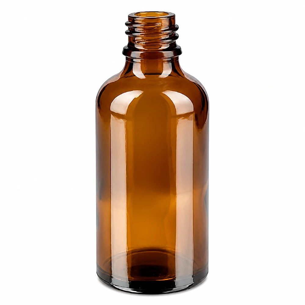 Frasco de vidrio de color ámbar de 50 ml con rosca para aceites esenciales y tinturas