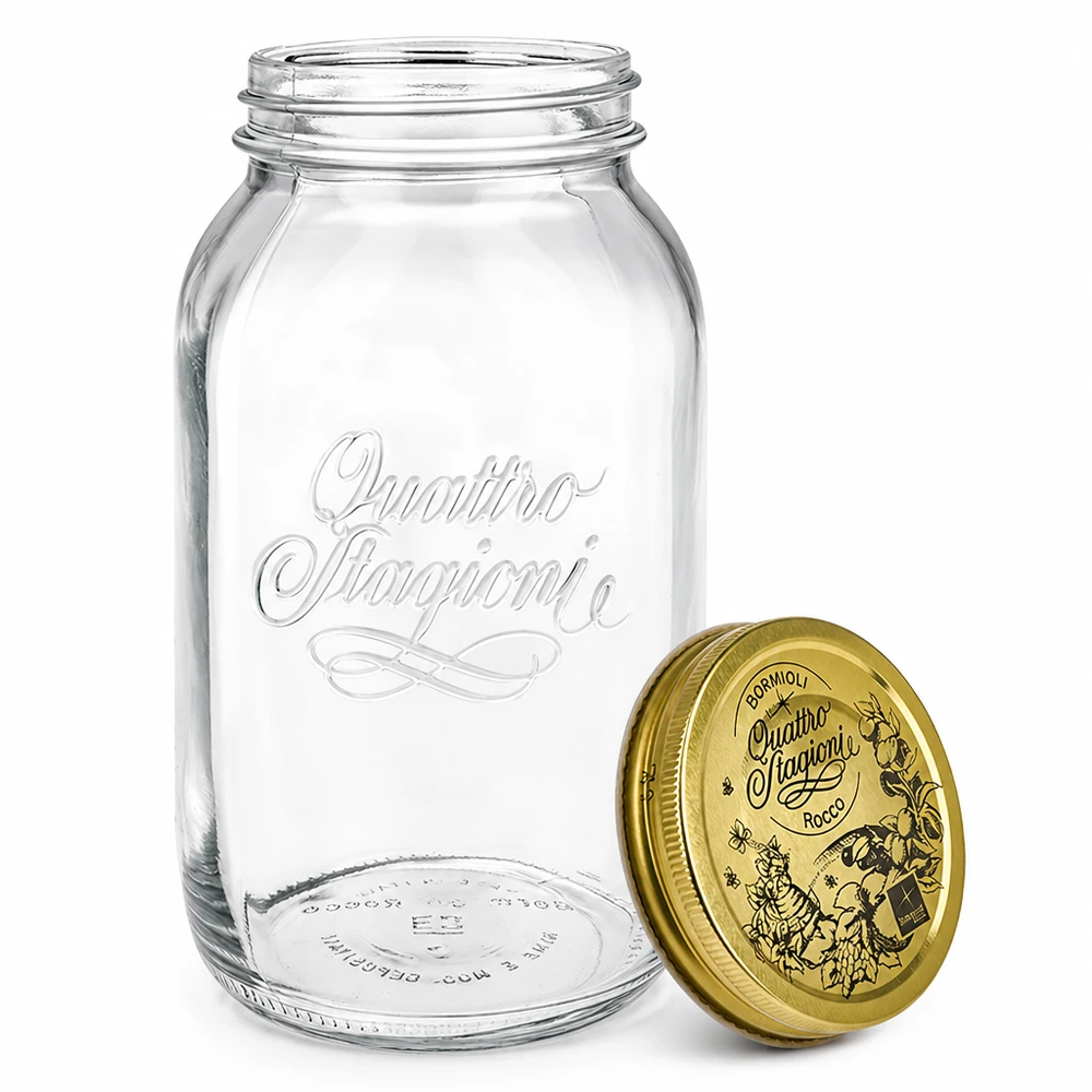 Vaso redondo "Quattro Stagioni" de 1500ml con tapa Tarro de conserva Quattro Stagioni 1500ml con tapa dorada separada vista detallada tarro de conserva italiano