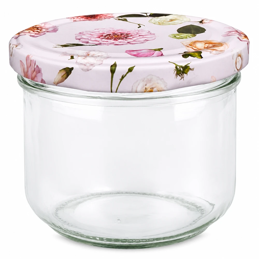 Vasos de 260 ml + tapa BasicSeal rosa flor UNiTWIST Tarro de conservas de 260 ml con tapa BasicSeal estampado de flores rosas - tarro de conservas tarro de almacenaje con diseño de flores