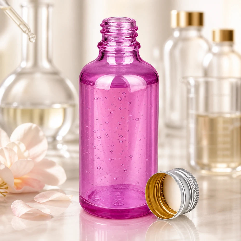 Botella de 50ml 11mm tapón de rosca aluminio-plata estándar PurpleLine.UT18/50 Frasco de cristal violeta de 50 ml con rosca cuentagotas de 11 mm para una dosificación precisa de los sueros
