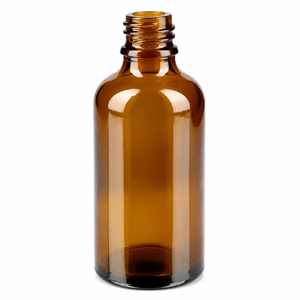 Frasco de vidrio ámbar de 50 ml con rosca de 11 mm ideal para farmacias y laboratorios