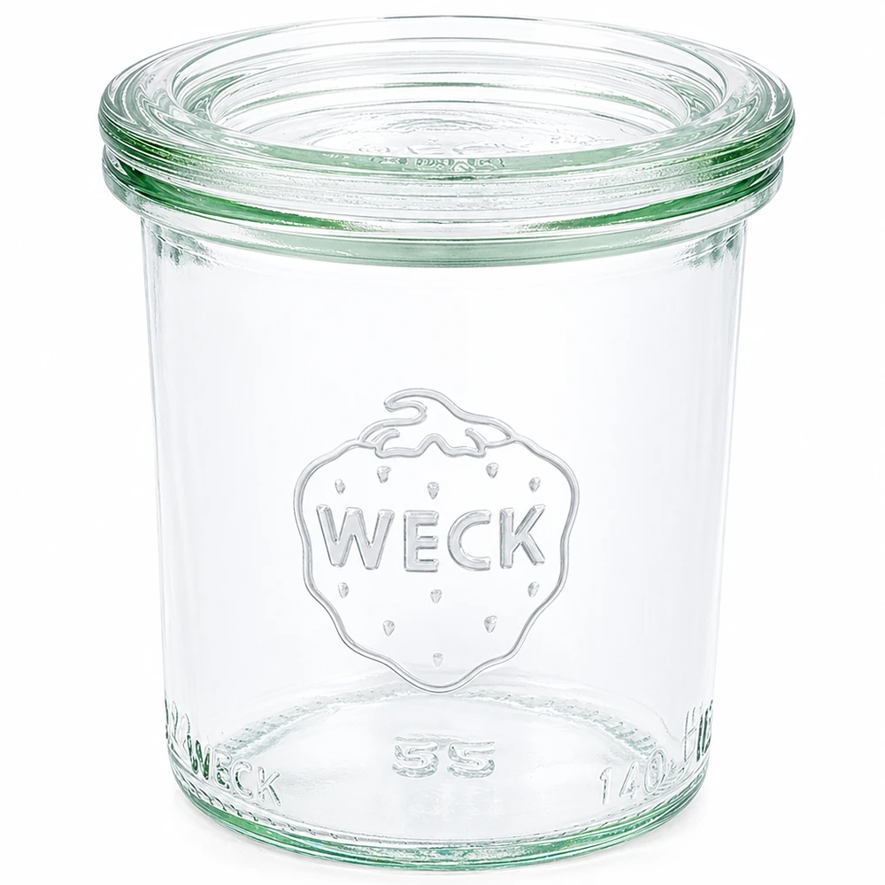 WECK Tarro de cristal de 140 ml con tapa de cristal RR60 | Calidad superior WECK Vaso RR60 de 140 ml con tapa de cristal Tarro transparente para conservas y almacenamiento