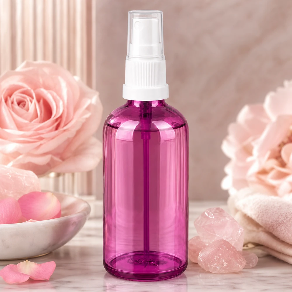 Frasco pulverizador recargable de 100 ml fabricado en plástico de alta calidad en un atractivo color morado
