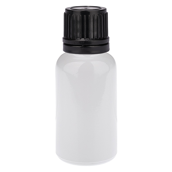 Botella para glóbulos de 20 ml, anillo vertedor de 3 mm, negro, tapón estándar WhiteLine UT18/20