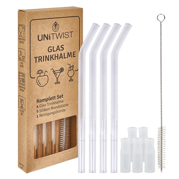 Juego de pajitas de cristal transparente con puntas blandas UNiTWIST Juego de pajitas de cristal transparente con puntas blandas UNiTWIST