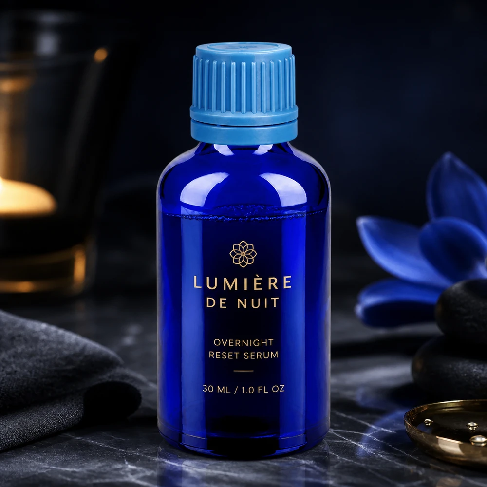 Frasco 50ml 11mm tapón rosca azul BlueLine UT18/50 Frasco cosmético premium de 50 ml de vidrio azul cobalto con un elegante diseño para productos de cuidado de la piel