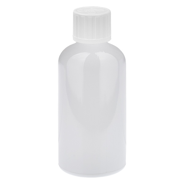 Frasco de 100 ml con tapón de rosca de 11 mm blanco estándar con cierre de seguridad para niños WhiteLine UT18/100 Frasco de 100 ml con tapón de rosca de 11 mm blanco estándar con cierre de seguridad para niños WhiteLine UT18/100