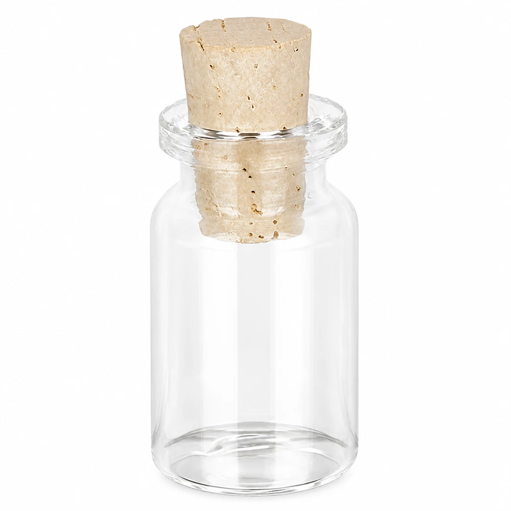 Botella de vidrio transparente 5ml con corcho 11/14mm Durchsichtige Glasflasche 5ml mit hellem Naturkorkverschluss für Schmuck und Bastelprojekte